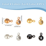 32Pcs 4 Colors 202 Stainless Steel Tube Bails, Loop Bails, with Rubber Inside, Rondelle, Bail Beads, Slider Stopper Beads, with 304 Stainless Steel Loop Rings, Mixed Color, 8.7x5.7x3.3mm, Hole: 1.8mm and 2mm, 8pcs/color