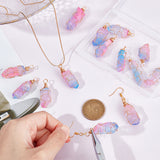 16Pcs Electroplated Raw Rough Natural Quartz Crystal Pendants, Light Gold Plated Copper Wire Wrapped Nuggets Charms, Faceted, Colorful, 32~46x8.5~9.5x8~10mm, Hole: 4mm