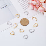 16Pcs 2 Colors Brass Micro Pave Cubic Zirconia Huggie Hoop Earring Findings, with Horizontal Loop, Ring, Clear, Mixed Color, 13.5x12x2.5mm, Hole: 1mm, Pin: 0.8mm, 8Pcs/color