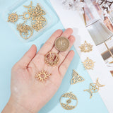 16Pcs 8 Style 304 Stainless Steel Pendants, Mixed Shapes, Real 18K Gold Plated, 19~27x24~35x1~2mm, Hole: 1.2~1.5mm, 2pcs/style