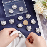 Plastic Imitation Pearl Shank Buttons, with Alloy Finding, Flower, Platinum, 25x13.5mm, Hole: 2mm, 12pcs/box