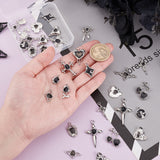 32pcs 16 Styles Alloy Enamel Pendants, Platinum, Mixed Shapes, Black, 11.2~31.2x9~23.5mm, Hole: 1.5~2.7mm, 2pcs/style