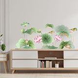 Rectangle PVC Wall Stickers, for Home Living Room Bedroom Decoration, Lotus Pattern, 390x680mm, 2pcs/set