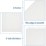 A5 Frosted Plastic Discbound Notebook Index Divider Sheets, 6 Holes Tab Divider for Binder, Rectangle, WhiteSmoke, 219x148x0.3mm, Hole: 6mm, 5 sheets/set