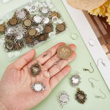 DIY Blank Dome Earrings Making Kit, Include Flower Alloy Pendant with Tray, Half Round Glass Cabochons, Brass Earring Hooks, Antique Bronze & Antique Silver, 120Pcs/box