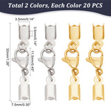 40Pcs 2 Colors 304 Stainless Steel Lobster Claw Clasps with Cord Ends, Golden & Stainless Steel Color, 32mm, Inner Diameter: 3.5mm, 20pcs/color