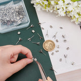 DIY 100Pcs 304 Stainless Steel Stud Earring Findings, Prong Earring Settings, with 100Pcs Ear Nuts, Stainless Steel Color, 17x8x6mm, Pin: 0.8mm