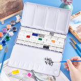 1Pc Iron Empty Watercolor Tin Box Palette Paint Case, Rectangle, 66Pcs Plastic Empty Watercolor Paint Pans, for Art Painting Supplies, Violet, Case: 11.4x22.6x2.35cm