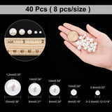 40Pcs 5 Sizes Shell Pearl Beads, Half Drilled Beads, Polished, Round, White, 8pcs/style