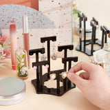 Opaque Acrylic T-Bar Riser Earring Display Stands, with Flower Base, for 6 Pairs Earring Displays, Black, 5.3~9.85x3.45~8.8x0.4cm, Hole: 1.8mm, 6pcs/set