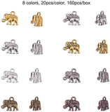 Metal Alloy Charms, Elephant, Mixed Color, 12x14x2.5mm, Hole: 1mm, 160pcs/box