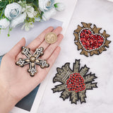 3 Style 3Pcs Woven Fabric Ornament Accessories, with Rhinestone, for DIY Clothes, Bag, Pants, Shoes Decoration, Heart & Star & Heart with Crown, Mixed Color, 68~95x68~95x6mm, 1pc/style