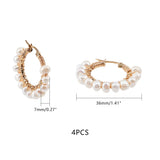 304 Stainless Steel Hoop Earrings, with Natural Pearls, Ring, Golden, 34.5x36x7mm, Pin: 0.7x1mm, 2pairs/box