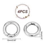 4Pcs Smooth 304 Stainless Steel Spring Gate Rings, O Rings, Snap Clasps, Stainless Steel Color, 9 Gauge, 15x3mm