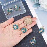 6Pcs Rack Plating Brass Micro Pave Cubic Zirconia Pendants, Cadmium Free & Lead Free & Nickle Free, with Enamel and Jump Ring, Real 18K Gold Plated, Flat Round with Deer, Blue, 25.5x21x3mm, Jump Ring: 5x0.6mm, Inner Diameter: 3.5mm