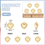 304 Stainless Steel Charms, Puffed Heart, Golden, 10x8x0.8mm, Hole: 1mm, 100pcs/box