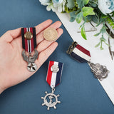 3Pcs 3 Style Alloy Pendant Lapel Pin, Men's Polyester Brooch, Antique Bronze & Platinum, Medal & Eagle & Helm with Anchor, Mixed Color, 83~95x29~36x7.5~12.5mm, 1pc/style