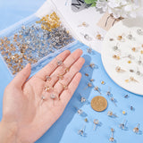 120Pcs 4 Style Iron Stud Earring Findings, with Clear Cubic Zirconia and Horizontal Loops, Flat Round, with 120Pcs Ear Nut, Platinum & Light Gold, 8~10.5x7~9mm, , Hole: 1~1.2mm, Pin: 0.8mm, 30Pcs/style