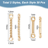 60Pcs 2 Styles 201 Stainless Steel Connector Charms, Bar Links, Golden, 12~15x1~1.3x1~1.3mm, Hole: 0.9~1.2mm, 30pcs/style