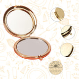 1Pc Stainless Steel Customization Mirror, Flat Round with Flower & Word, with 1Pc Rectangle Velvet Pouch, Golden, Mirror: 7x6.5cm