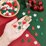 Christmas Theme Wood Button, 2-Hole, Snowflakes & Christmas tree, Mixed Color, 17~7.5x14~17.5x2mm, Hole: 1.2~1.5mm, 100pcs/bag