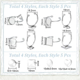 DIY Blank Cuff Ring Making Kit, Including 304 Stainless Steel Open Ring Components, Glass Cabochons, Heart & Square & Oval, Stainless Steel Color, 40Pcs/box