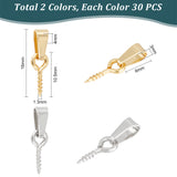 60Pcs 2 Colors 304 Stainless Steel Screw Eye Peg Bails, Golden & Stainless Steel Color, 16mm, Hole: 6x3mm, Pin: 1.3mm, 30Pcs/color