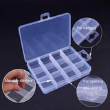 Plastic Bead Storage Containers, Stationary 12 Compartments, Rectangle, Clear, 13x10x2.2cm, Hole: 5mm, Compartment: 3x3cm, 6pcs/set
