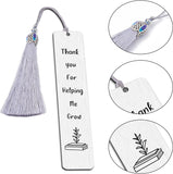 3Pcs Stainless Steel Bookmarks, Cardboard Box and Nylon Tassel Big Pendant Decorations, Stainless Steel Color, 125x26mm, 1pc/style