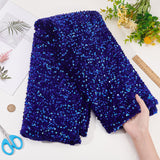 Velvet Sequin Fabric, with PET Sequin, for DIY Crafting and Handbag Clothing, Blue, 120~130x0.05cm