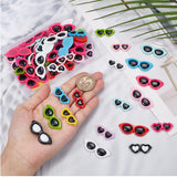 60Pcs 2 Styles Opaque Resin Cabochons, Heart Glasses & Glasses, Mixed Color, 29.5~42x12.5~16x3.5~4mm, 30pcs/style