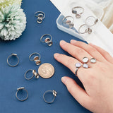 14Pcs 304 Stainless Steel Open Cuff Ring Findings, Pad Ring Setting, Flat Round, Stainless Steel Color, US Size 6 1/4(16.7mm), Tray: 8mm