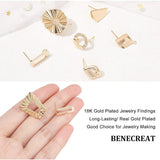 Brass Stud Earring Findings, with Loop and 925 Sterling Silver Pins, Nickel Free, Rectangle, Real 18K Gold Plated, 32pcs/box