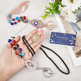 2Pcs 2 Style Glass Evil Eye Round Beaded Name Card Lanyards, Mobile Straps, Retractable Badge Reels, with Alloy Hamsa Hand, Swivel Clasp & Key Ring, Mixed Color, 76~80cm, 1pc/style