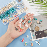 DIY Ocean Theme Jewelry Making Finding Kit, Including Synthetic Turquoise Starfish & Magnesite & Natural Shell & Glass Pearl Beads,  Turtle & Dolphin Alloy Pendants, Mixed Color, 208Pcs/box