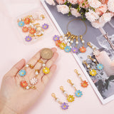 Flower Alloy Enamel Pendant Decoration Sets, with Brass Hoop  Findings, Mixed Color, 45mm; 30pcs