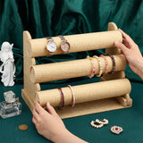 3-Tier T Bar Linen Detachable Bracelet Display Stands, Tabletop Bracelet Organizer Holder, Wheat, Finish Product: 16.8x30.5x20.22cm