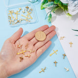 36Pcs 6 Style Long-Lasting Plated Brass Charms, Cross, Real 18K Gold Plated, 12~24x8~13x1~3mm, Hole: 1~3mm, 6pcs/style