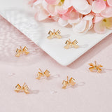 20Pcs Brass Stud Earring Findings, with Horizontal Loops, Bowknot, with 40Pcs Plastic Ear Nuts, Golden, 11x16mm, Hole: 1.2mm, Pin: 0.6mm