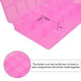 Plastic Bead Storage Containers, Removable 18 Compartments, Rectangle, Hot Pink, 24.2x15.5x3cm, 1 compartment: 4.5x3.8cm, 18 compartments/box
