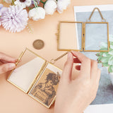 Rectangle Mini Brass Wall Hanging Photo Frame for Pressed Flower with Chain, Double Glass Metal Picture Artwork Display Frame, Gallery Wall Decor, Antique Golden, 12.5cm, Frame: 92x61x7mm, Inner Diameter: 77x52mm