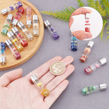 Transparent Glass Bottle Pendants, with Resin & Synthetic Gemstone & Dried Flower Inside, Brass Findings, Platinum, Mixed Color, 44x11mm, Hole: 2mm, 8colours, 2pcs/colour, 16pcs/box