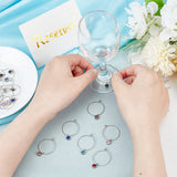 24Pcs 12 Colors Faceted Glass Birthstone Wine Glass Charms, with Brass Findings, Flat Round, Mixed Color, 38mm, 2pcs/color