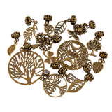 28Pcs Tibetan Style Alloy  Pendants, with Dreadlocks Braiding Beads, for Hair Styling, Leaf & Tree of Life & Clover, Antique Bronze, 25~55mm, Hole: 3.5mm, 14 style, 2pcs/style, 28pcs/set