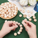 90Pcs 6 Styles Printed Wood European Beads, Large Hole Round Bead with Smiling Face Pattern, Undyed, BurlyWood, 20x17.5~18mm, Hole: 4.5~5mm, 15pcs/style