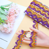 Nylon Glitter Wavy Ribbon, Lace Embroidery Ribbon, Clothes Accessories, Dark Violet, 1-3/8 inch(35mm), about 9.30 Yards(8.5m)/Card