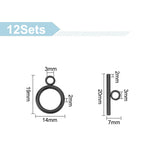 12Pcs 304 Stainless Steel Toggle Clasps, Round Ring, Electrophoresis Black, Ring: 19x14x2mm, Bar: 20x7x2mm, Hole: 3mm