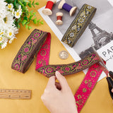 14M 2 Colors Ethnic Style Embroidery Polyester Ribbons, Jacquard Ribbon, Garment Accessories, Floral Pattern, Mixed Color, 34mm, 7m/color