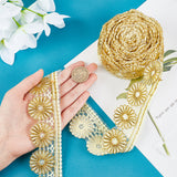 5 Yards Polyester Lace Trim, Embroidery Ancient Hanfu Lace Ribbon, Flower, Gold, 1-1/8~2 inch(28~50mm)