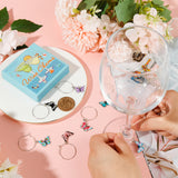 12Pcs 2 Style Alloy Enamel Wine Glass Charms, with Brass Wine Glass Charm Rings, Butterfly, Mixed Color, 50mm, 6pcs/style